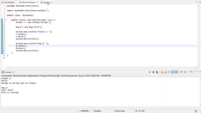 Inheritance in Java (Animal - Cat - Dog example) смотреть онлайн