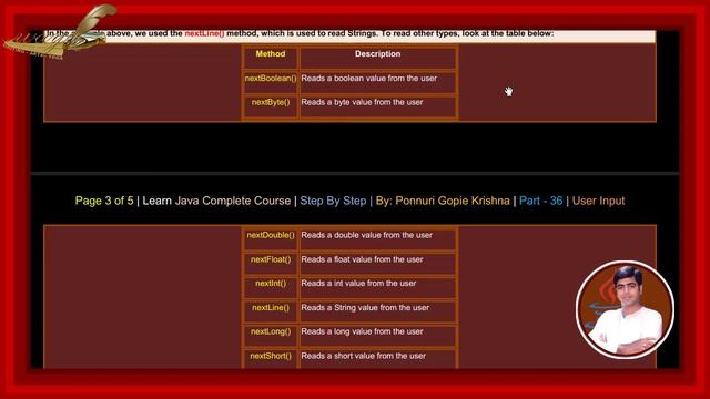 Learn Java Complete Course | Step By Step | User Input | By: Ponnuri Gopie Krishna | Part – 36 смотреть онлайн
