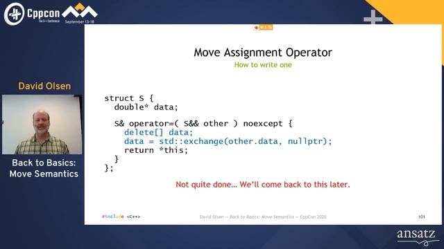 Back to Basics: Move Semantics - David Olsen - CppCon 2020 смотреть онлайн