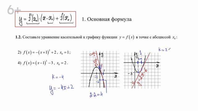 Уравнение касательной смотреть онлайн