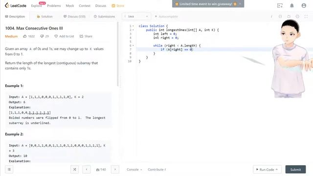 Leetcode 1004 - Max Consecutive Ones III (JAVA Solution Explained!) смотреть онлайн