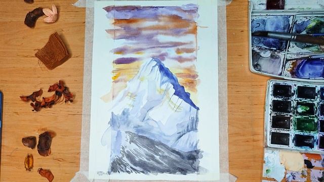 Горный пейзаж на закате. Снежные горы. Speedpaint смотреть онлайн