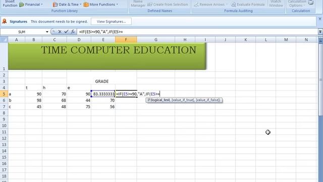 Ms Excel 2007 in telugu Part15 ( Grade Formula ) смотреть онлайн