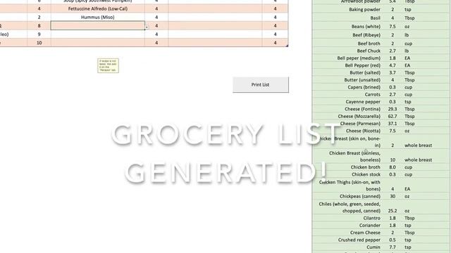 Grocery List Generator | Excel Spreadsheet | Recipe Database | Ingredients смотреть онлайн