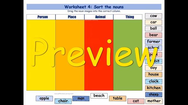Nouns - Worksheet Activities-Sorting, Task Cards with real images. смотреть онлайн