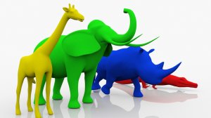 Учим цвета с животными -слон,жираф,носорог и крокодил- для детей.