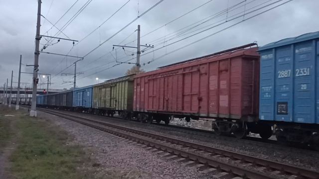 Тепловоз 2ТЭ116-523 с грузовым поездом, перегон Нарвская - Цветочная, г. СПБ., 18.10.23 смотреть онлайн