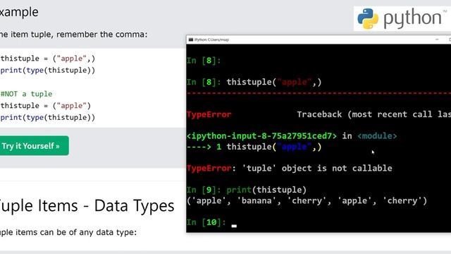 Tuple - Python Tutorial - w3Schools - Ch#27 English смотреть онлайн