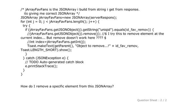 Android : How do I remove a specific element from a JSONArray? смотреть онлайн