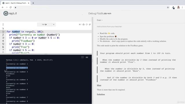 Day 13 - Debugging_ How to Find and Fix Errors in10 [Interactive Coding Exercise] Debugging FizzBuzz смотреть онлайн