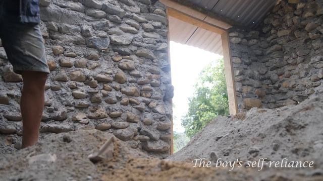 Orphan Boy: START TO FINISH - BUILDING A LOG CABIN With Many Rocks On The Mountain.(episode 76)