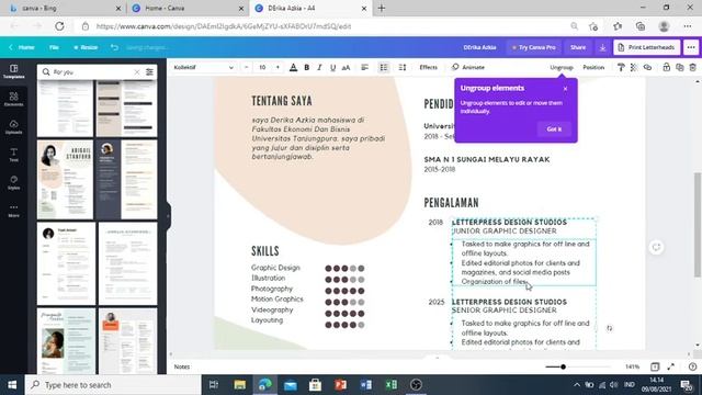 cara membuat CV menggunakan canva ( FREE TAMPLET)!!mudah смотреть онлайн
