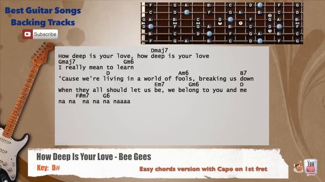 🎸 How Deep Is Your Love - Bee Gees Guitar Backing Track with scale, chords and lyrics смотреть онлайн