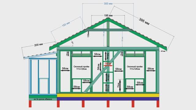 Проект каркасного дома 6х9м. Чертёж. смотреть онлайн