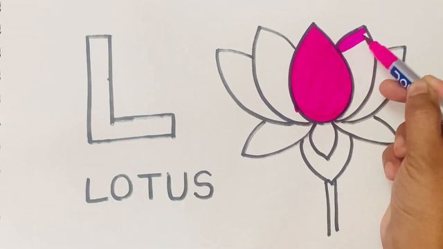 How to draw L for Lotus easily/Lotus drawing for kids step by step/Easy Lotus drawing for beginners смотреть онлайн