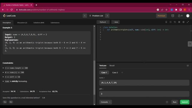 2367. Number of Arithmetic Triplets With Python | Leetcode with python #leetcode #youtube смотреть онлайн