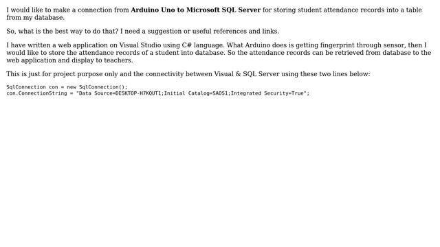 Arduino: Connection from Arduino Uno to Microsoft SQL Server Database смотреть онлайн