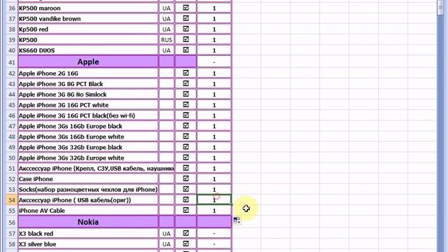 Импорт прайс-листа поставщика O GSM (Харьков).