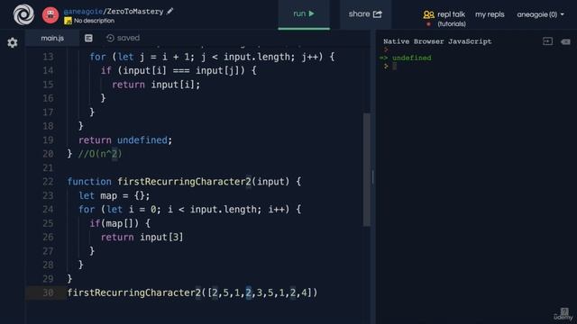 JavaScript Adv Concepts Data Structures 1324 Solution First Recurring Character смотреть онлайн