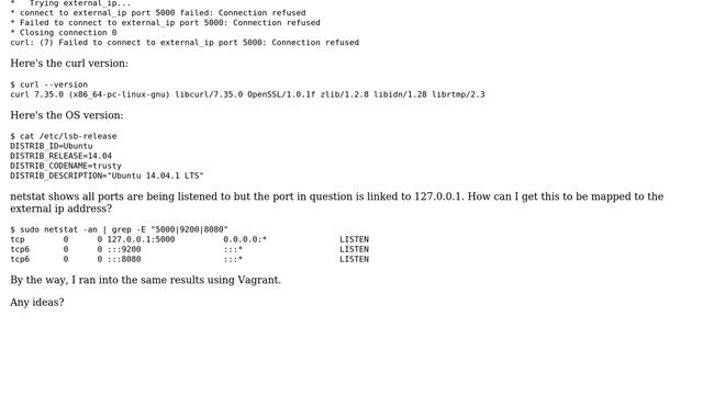 DevOps & SysAdmins: Can't Curl. Curl: (7) Failed To Connnect... Connection Refused