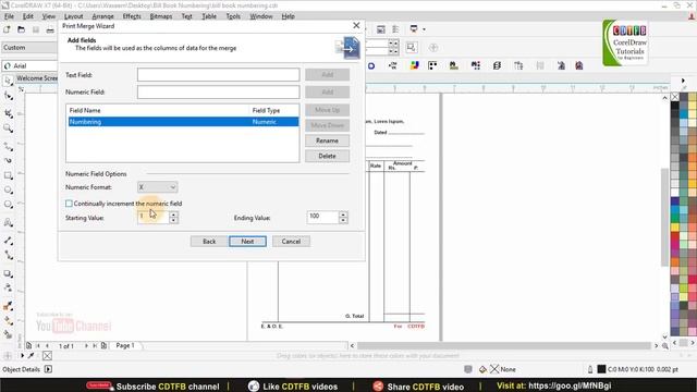 bill book numbering in 1 command with cdtfb – corel draw tutorials in hindi смотреть онлайн