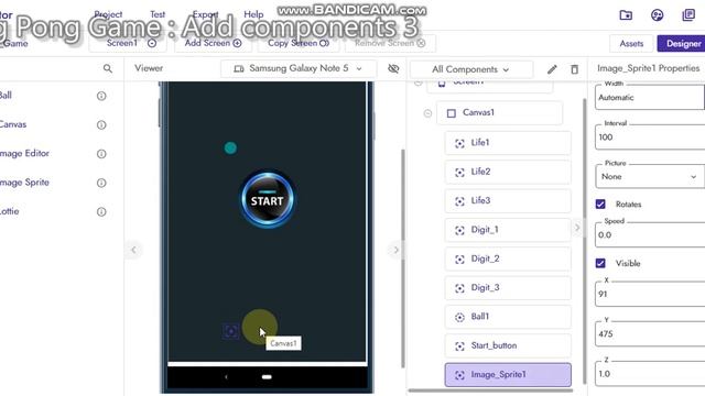Ping Pong Game Vdo6 Start Button, Paddle