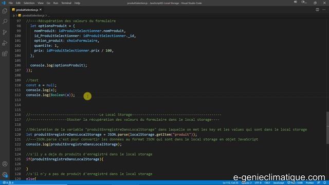 JavaScript82-Mettre l'objet de la variable du panier dans le local storage pour le sauvegarder смотреть онлайн