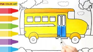 Wheels on The Bus | How To Draw a School Bus Easy For Kids | Nursery Rhymes | Draw Wheels On The Bu
