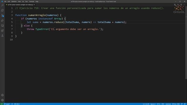 JavaScript - Ejercicio 719: Crear una Función para Sumar los Números de un Arreglo con reduce() смотреть онлайн
