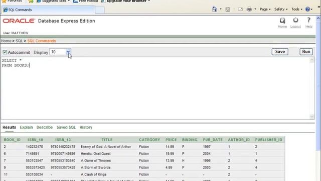 SQL with Oracle 10g XE Using SELECT to View the Entire Table смотреть онлайн