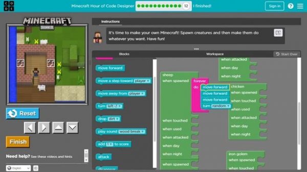 Minecraft Hour of Code Designer - Code.org Minecraft Designer Answers Level 1 to Level 12