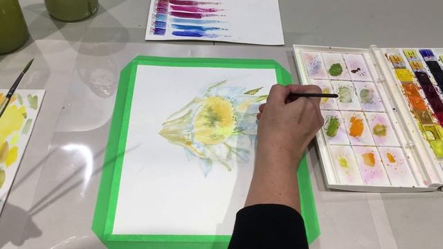 Watercolor Basics. White flower. Акварель для начинающих. Белый цветок на черном фоне. смотреть онлайн