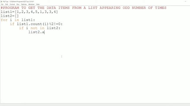 || 83 || Python program to get the data items from a list appearing odd number of times | List code смотреть онлайн