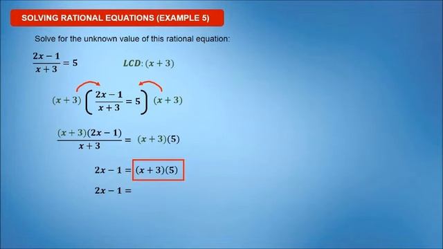 Solving Rational Equations | Example 5 | (2x-1)/(x+3)=5 | TMD смотреть онлайн