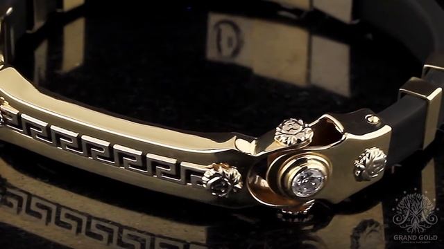 Браслет с вставками из желтого золота 585 пробы на каучуке с фианитами смотреть онлайн