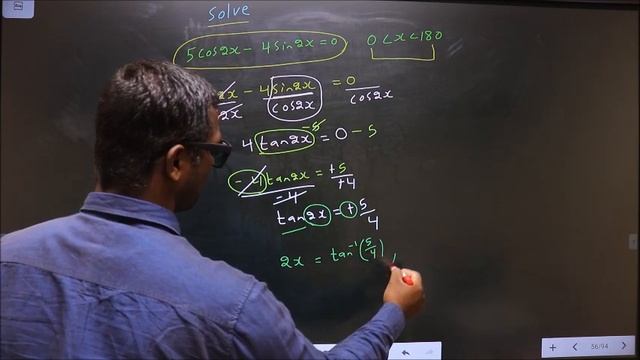 Trigonometric equations Solve 〖5 cos⁡(2x)-4sin〗⁡(2x) =0 Where 0≤x≤180 смотреть онлайн