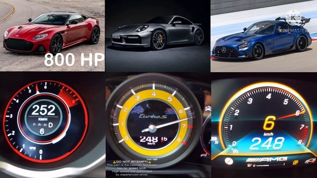 800 HP DBS Superleggera vs 992 Turbo S vs AMG GT Black Series 100-300 kmh race смотреть онлайн