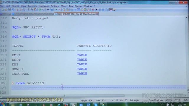 Oracle Tutorial || Oracle|Adv Sql | FlashBack by basha смотреть онлайн