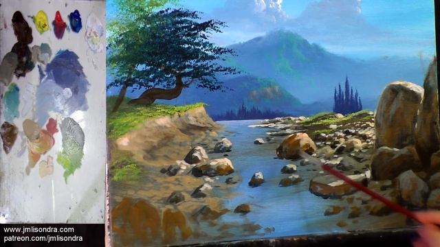 Acrylic Landscape Painting TUTORIAL / Shallow River / JMLisondra смотреть онлайн