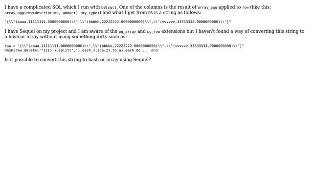 Using Sequel to convert the result of array_agg into hash or array смотреть онлайн