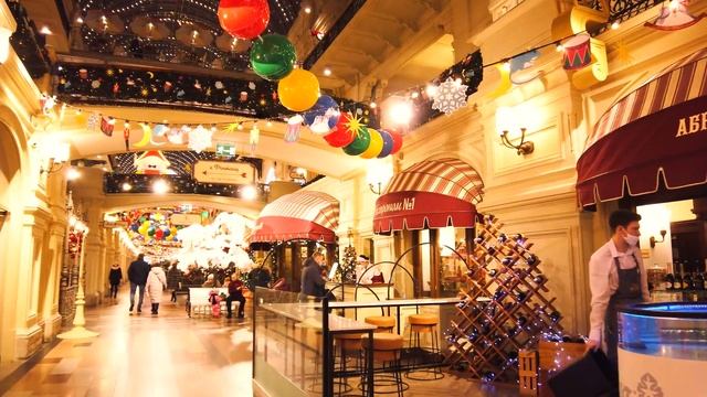 ⁴ᴷ⁶⁰ Walking Moscow: Christmas Walk ? GUM Shopping Mall