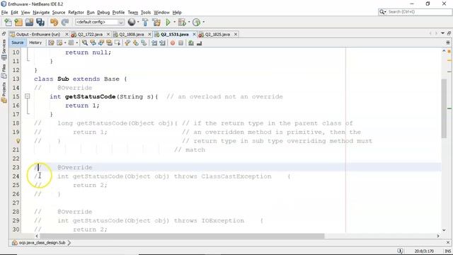 Overriding methods and exception signatures in Java. (enthuware.ocpjp.v8.2.1531) смотреть онлайн