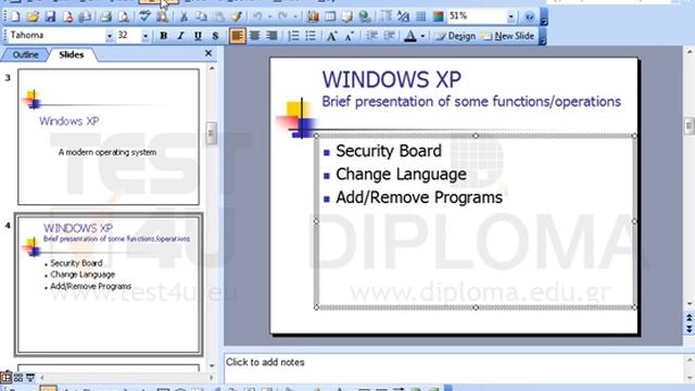 Navigate to the fourth slide titled WINDOWS XP - Brief presentation of some... смотреть онлайн