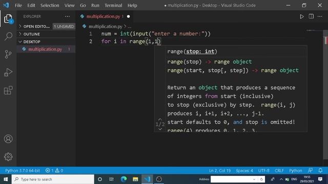 Writing multiplication table by python . смотреть онлайн