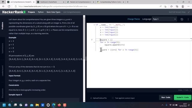 HackerRank Python No.8 List Comprehension смотреть онлайн
