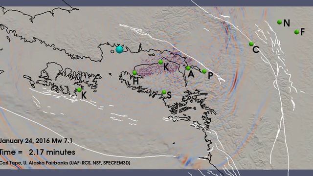 Magnitude 7.1 Alaska earthquake on January 24, 2016 (computer simulation) смотреть онлайн