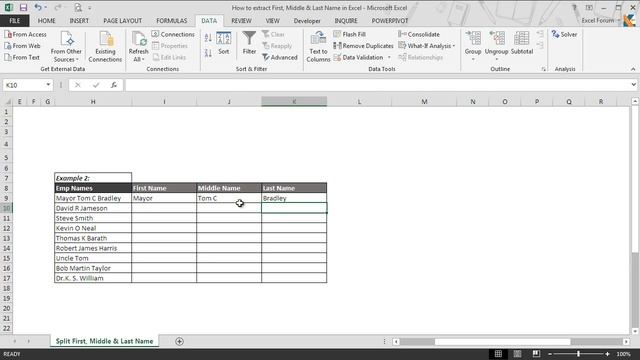 Extract First, Middle And Last Name From One Cell Into Separate Cells In Excel