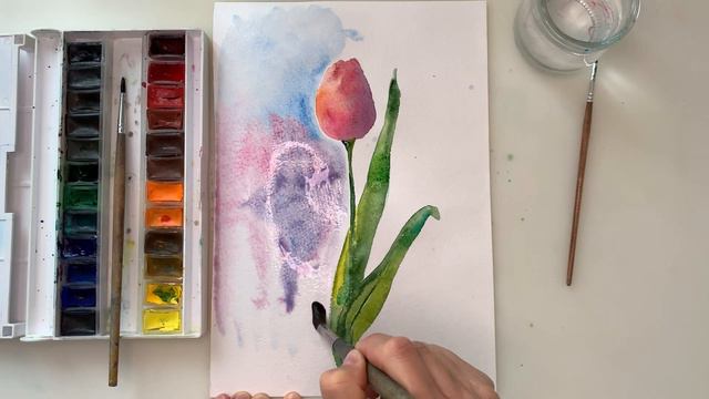 Satisfying painting. Tulip painting watercolor. Free art lesson. Drawing tutorial. Drawing tulip смотреть онлайн