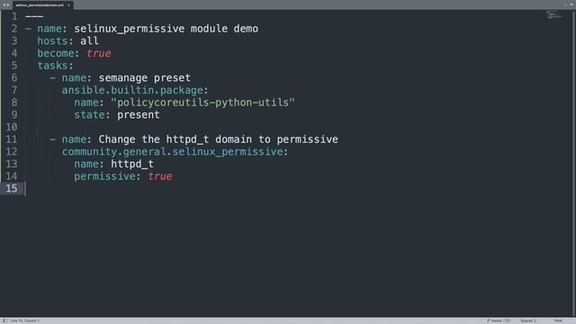 Enable or Disable Permissive Domain in SELinux policy on Linux - Ansible module selinux_permissive смотреть онлайн