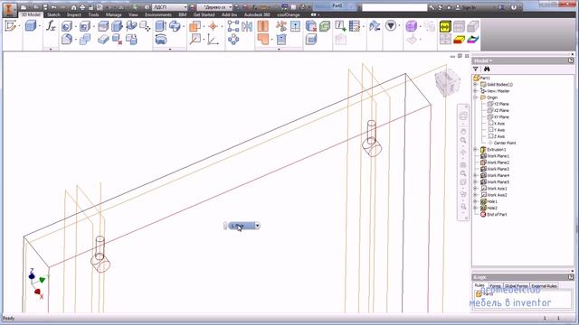 мебель в inventor: присадка деталей - создание iFeature. смотреть онлайн